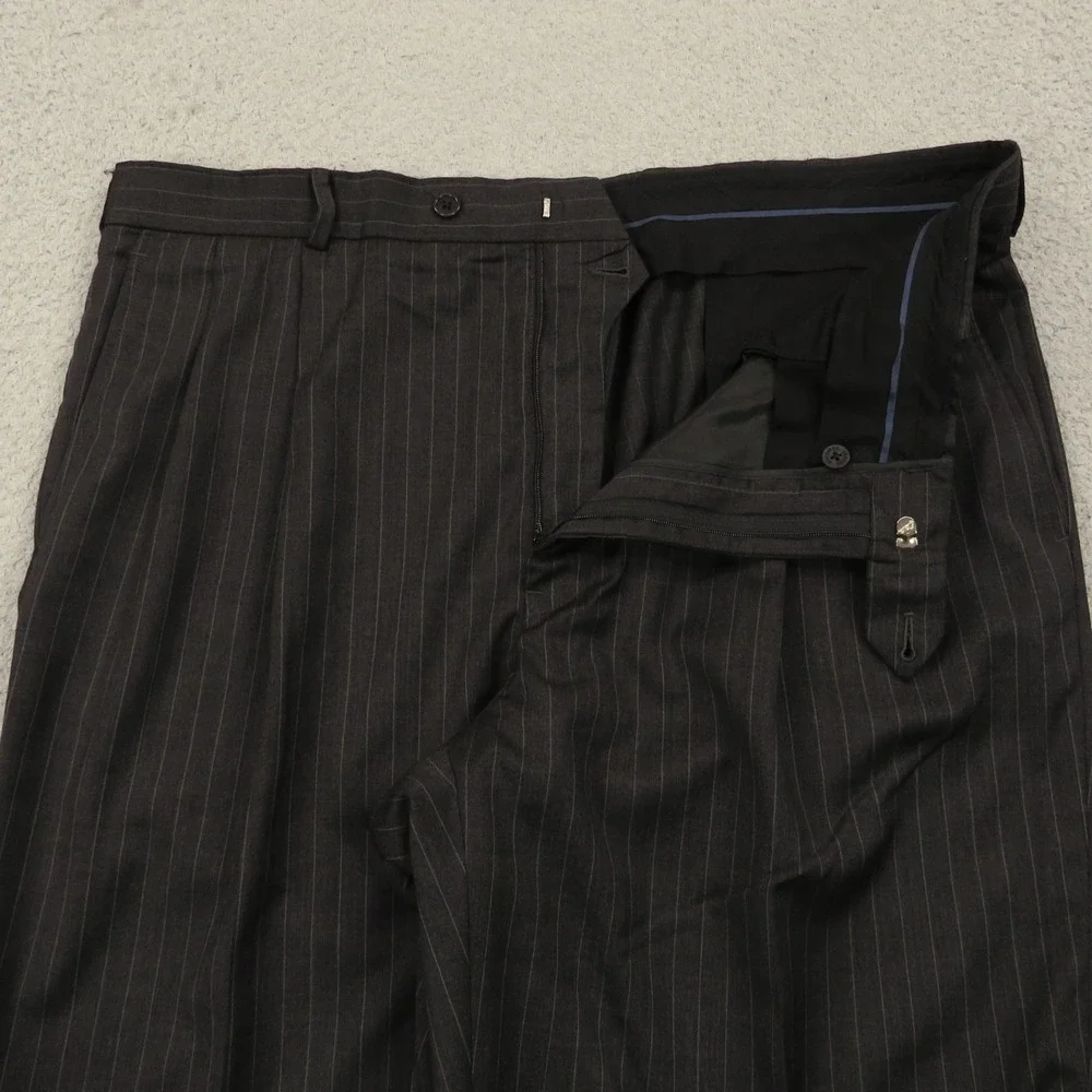 Brooks Brothers 44L Madison Estrato Charcoal Pinstripe Suit Pleated Pant 38x32